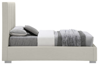 Pierce Linen Textured Fabric Upholstered Bed, Beige, Twin