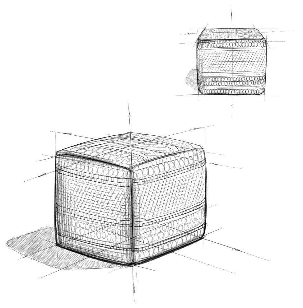 Grady Square Pouf, Magenta and Natural Handloom Woven