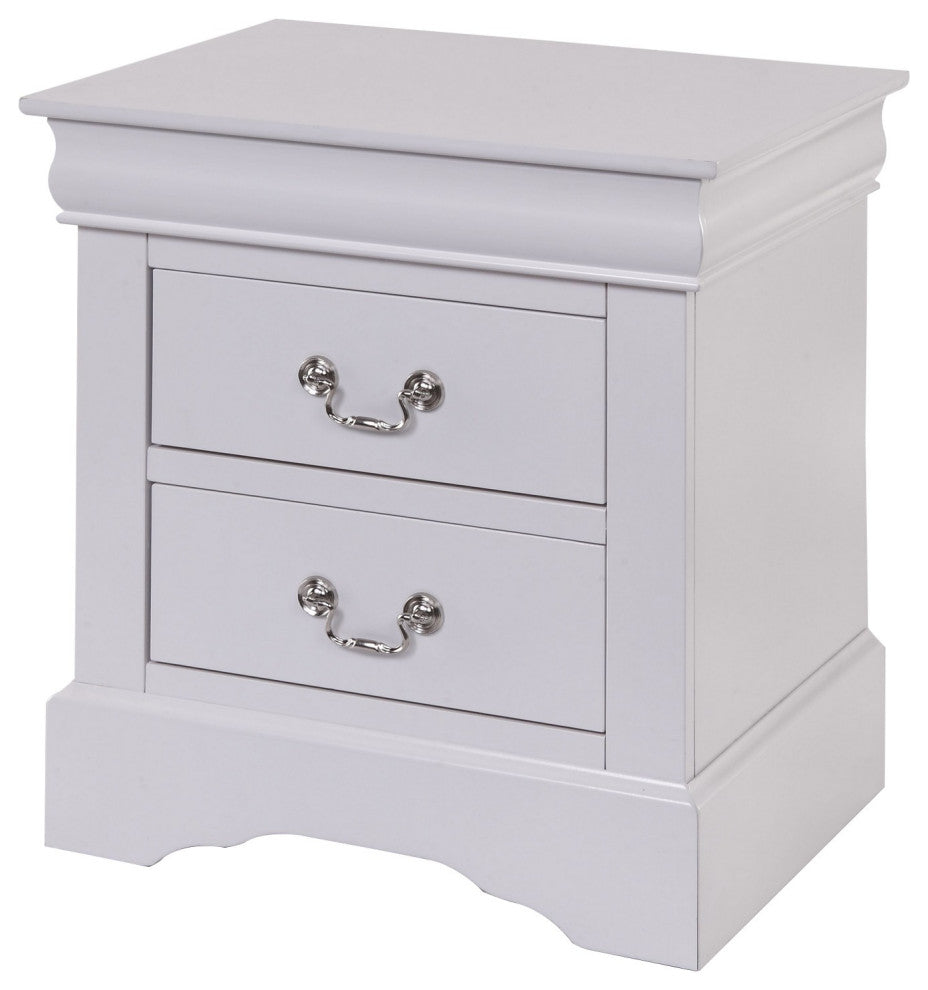 24 Inch Modern Classic Nightstand, 2 Drawers, Drop Handles, Wood, White
