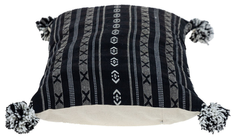 Black and Gray X Pom Throw Pillow