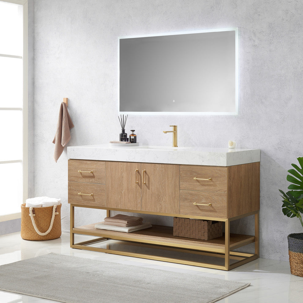 Alistair Vanity, North American Oak With Countertop, 60", With Mirror