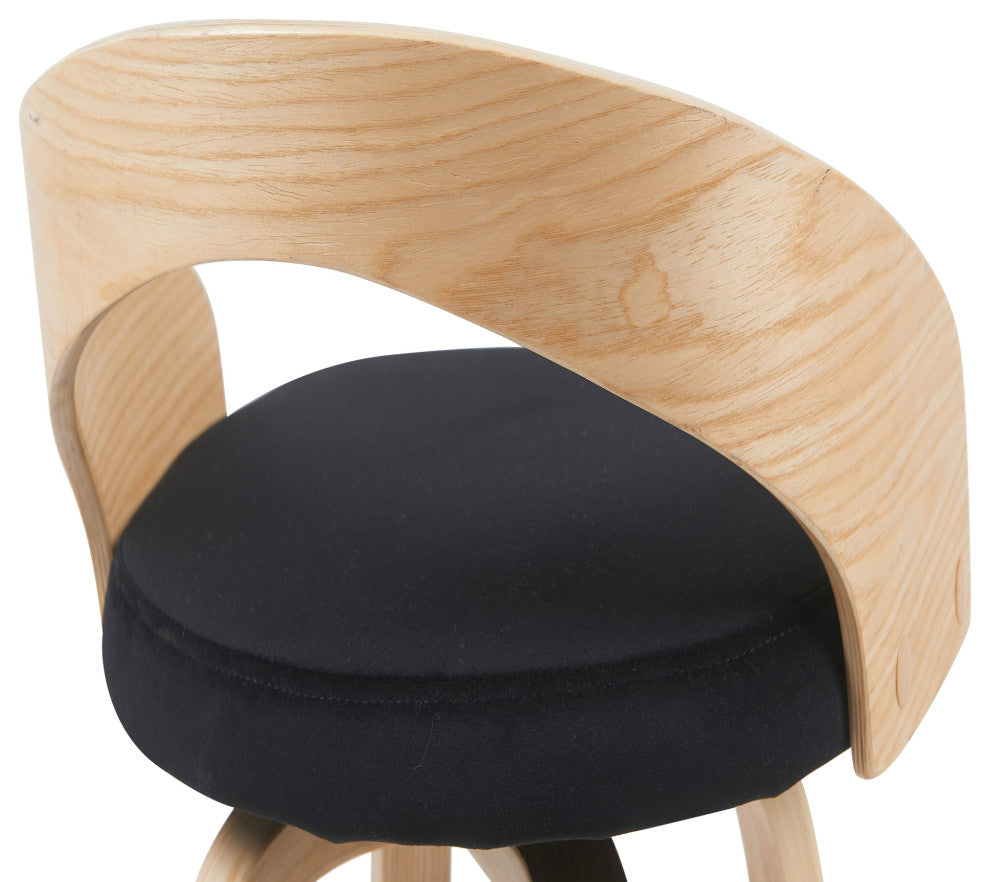 Sonia Swivel Counter Height Bar Stool With Black and Patterned Oak