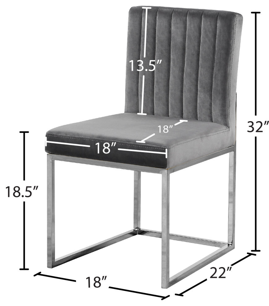 Giselle Velvet Dining Chairs, Set of 2, Gray, Chrome Base