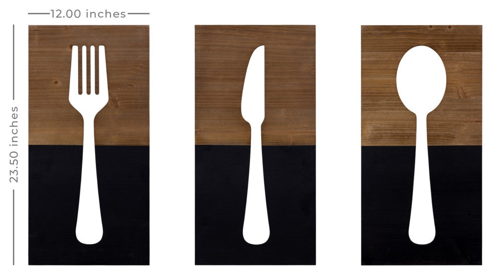 Set of Three Two Tone Kitchen Themed Wall Art