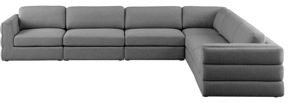 Beckham Linen Textured Fabric 6-Piece Modular L-Shaped Sectional, Grey