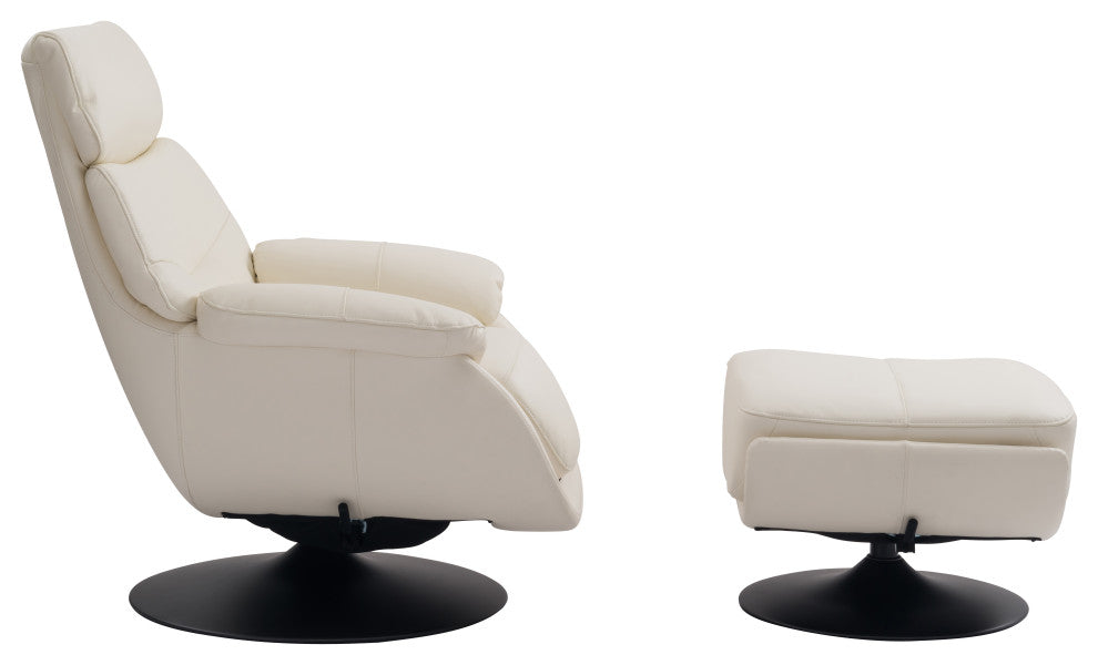 Calcutta Modern Top Grain Leather Ergonomic Rocking Chair & Ottoman Set, White/B
