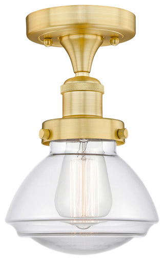Olean-1 Light 7" Semi-Flush Mount-Satin Gold, Clear Glass Shade