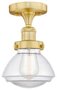 Olean-1 Light 7" Semi-Flush Mount-Satin Gold, Clear Glass Shade