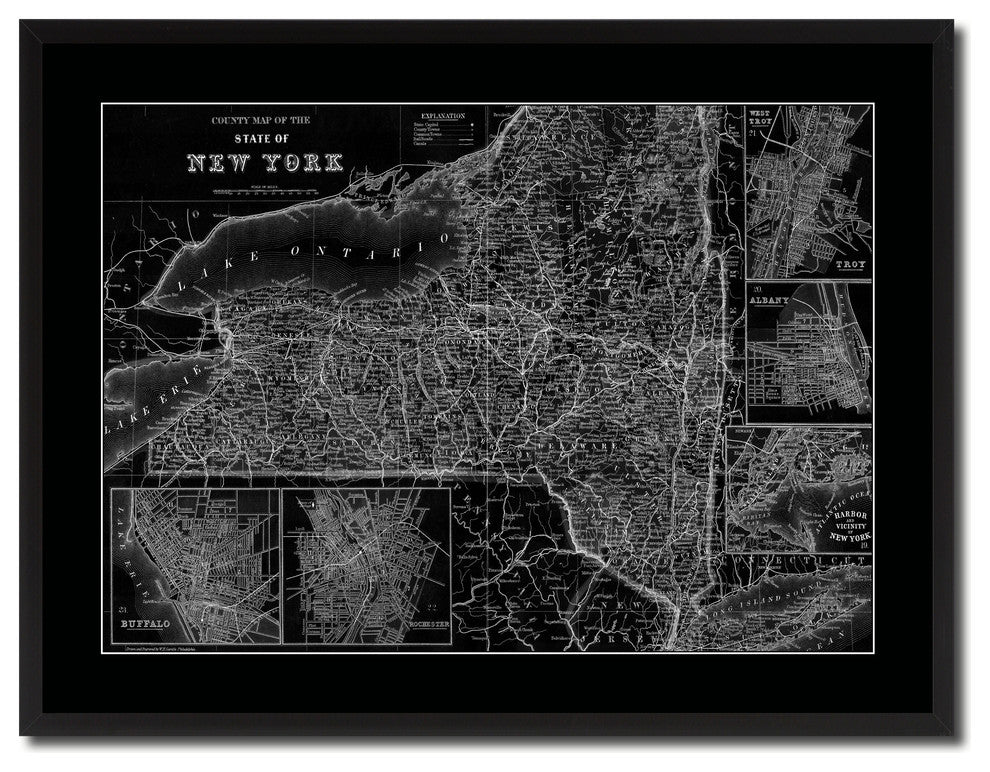 New York Vintage Monochrome Map Canvas, 28"x37"