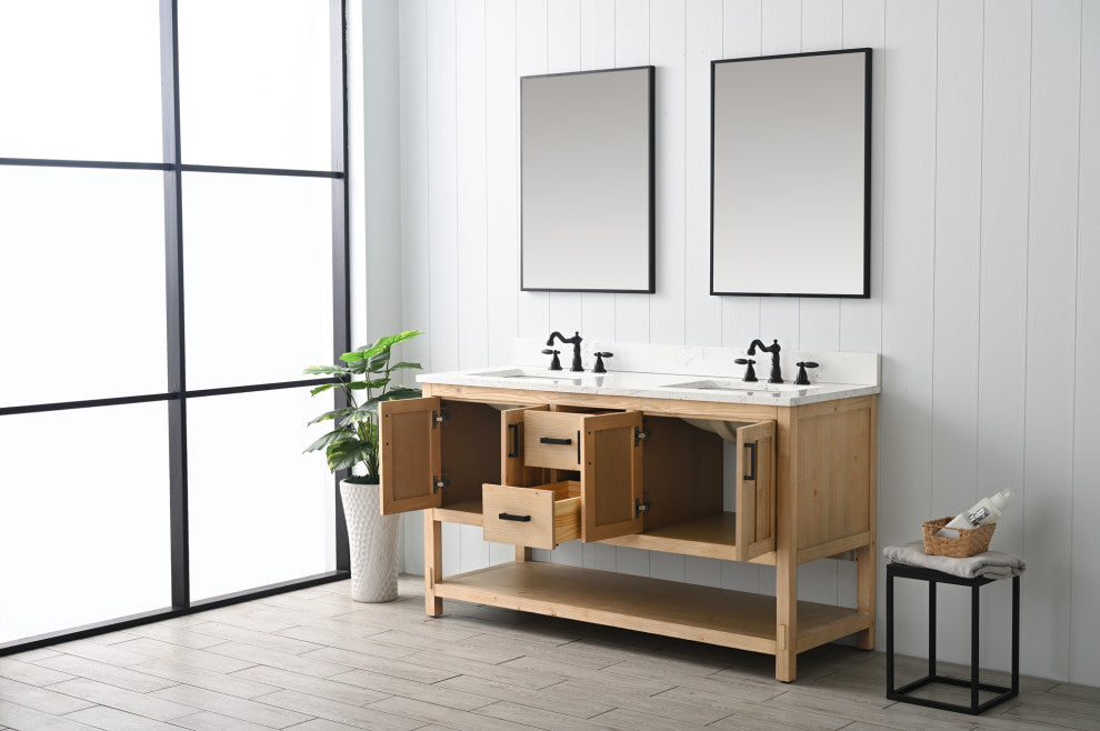 Harvey Farmhouse Bathroom Sink Vanity - Teak White, 60"