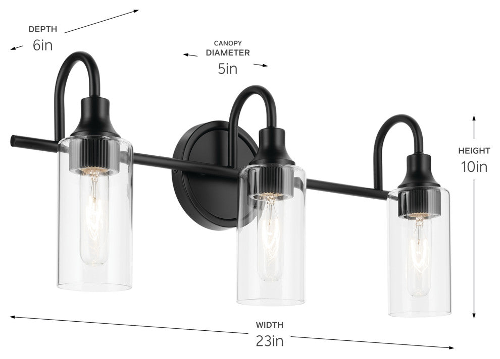 23" 3-Light Vanity Light With Clear Glass