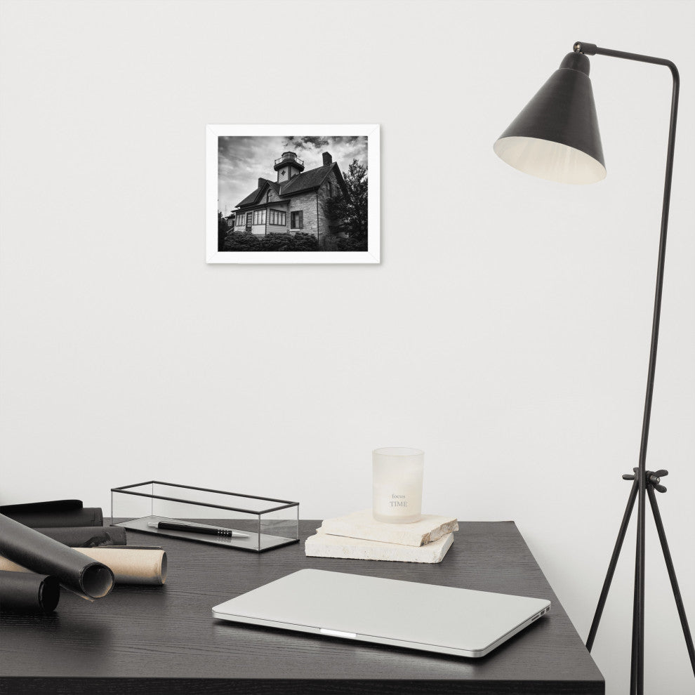 Cedar Point Lighthouse in Black and White Framed Photo Paper Wall Art Prints, White, 8" X 10"