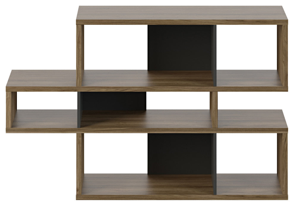 Contemporary Modular Display 2 Tone Shelves, Walnut Frame/Black Backs