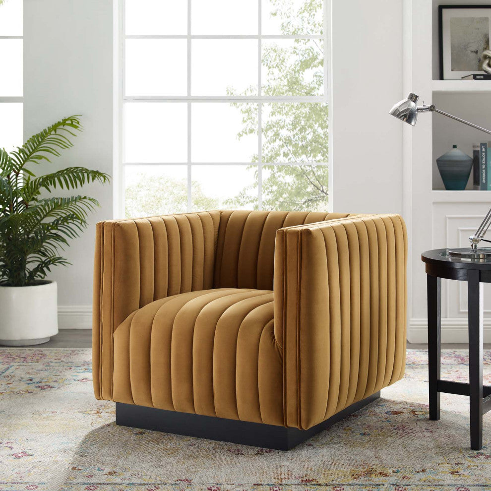 Tufted Armchair Accent Chair, Velvet, Brown, Modern, Living Lounge Hospitality