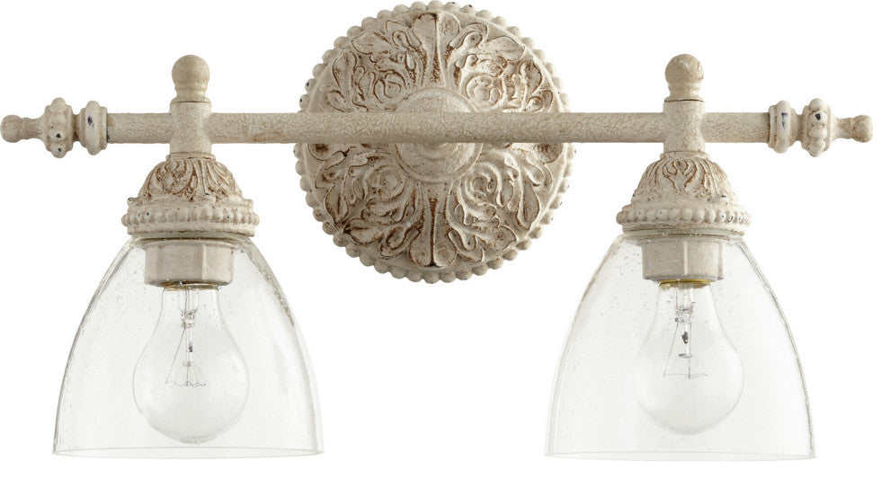 QUORUM 5257-2-70 2-Light Vanity Light, Persian White with Clear Seeded