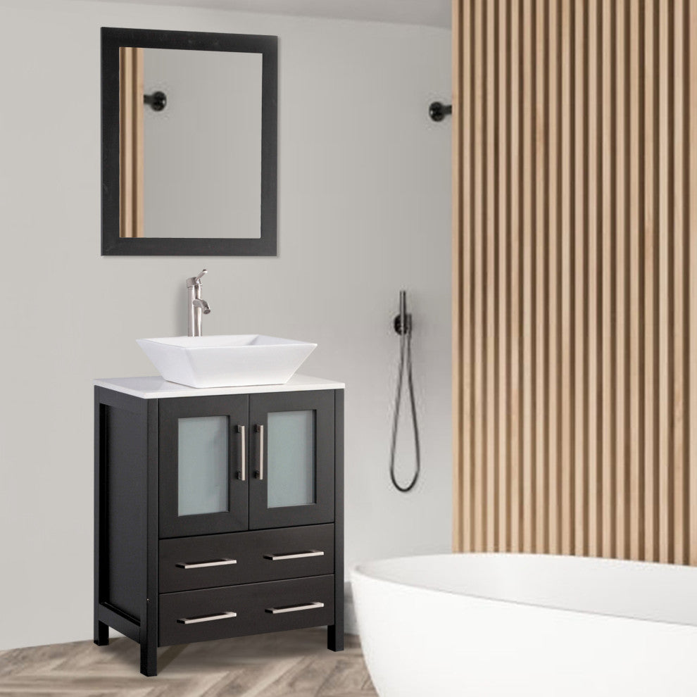 Vanity Art Bathroom Vanity Set With Sink, Espresso, 24", Led Sensor-Switch Mirror