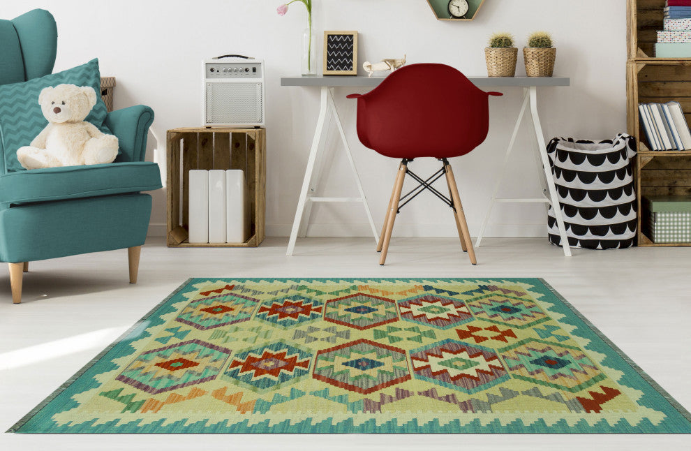 Sangat Kilim Zoya Gold/Ivory Rug, 3'4x4'11