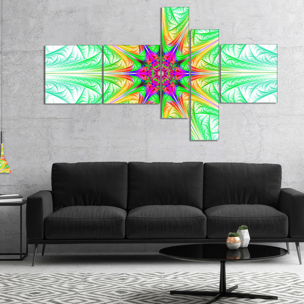 Green Fractal Stained Glass, Abstract Wall Art Canvas, 60"x32", 5 panels