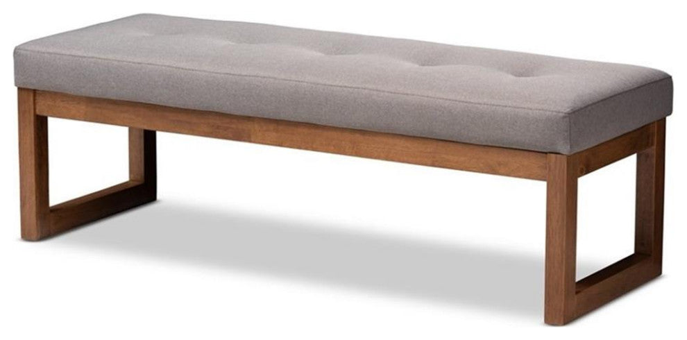 Caramay Gray Upholstered Walnut Brown Wood Bench