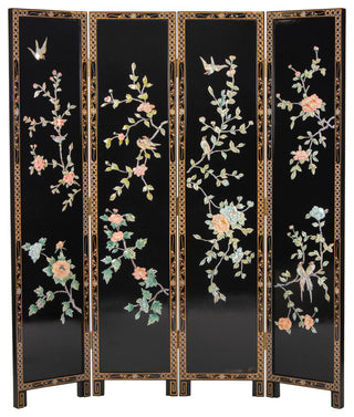 6' Tall Black Lacquer Room, Birds and Flowers