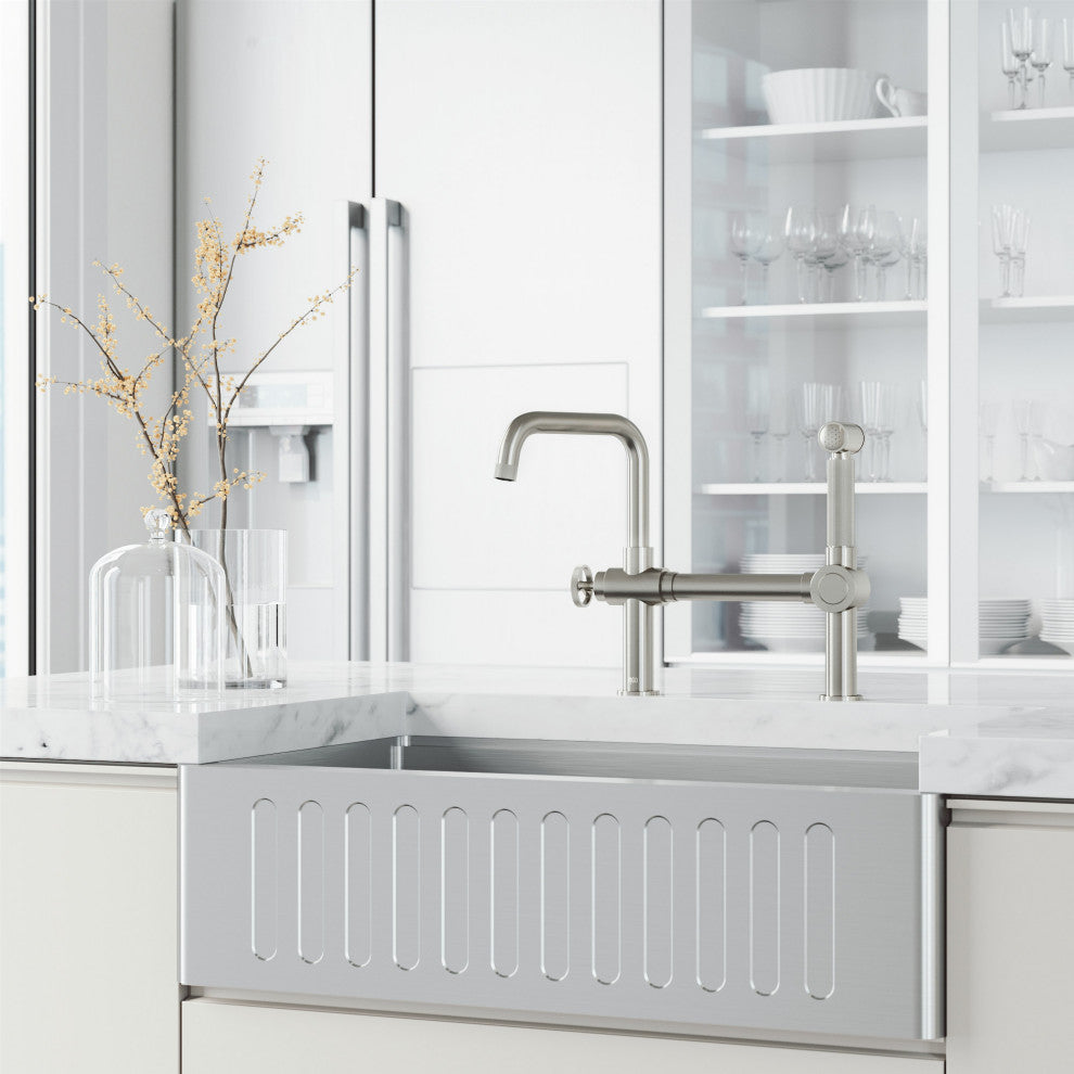 VIGO Cass 13" H Widespread Pull-Out Sprayer Kitchen Faucet, Stainless Steel