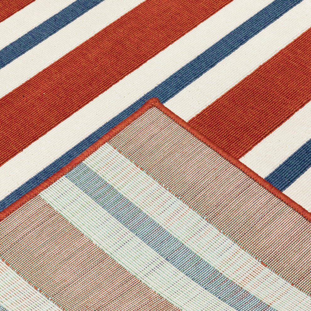 Madelina Stripe Red and Blue Indoor or Outdoor Area Rug, 7'10"x10'10"