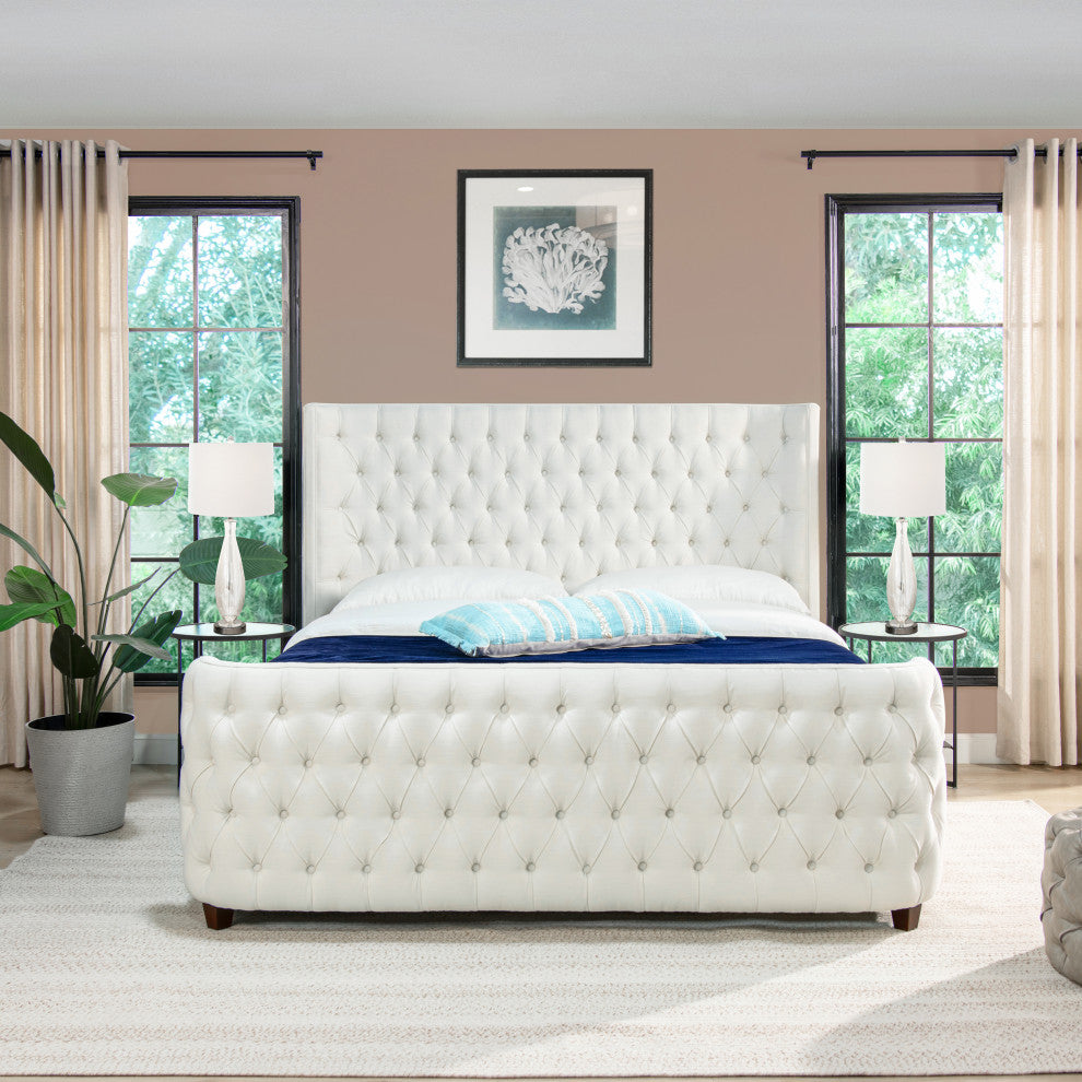 Brooklyn Tufted Sheltered Wingback Panel Bed, Antique White, King