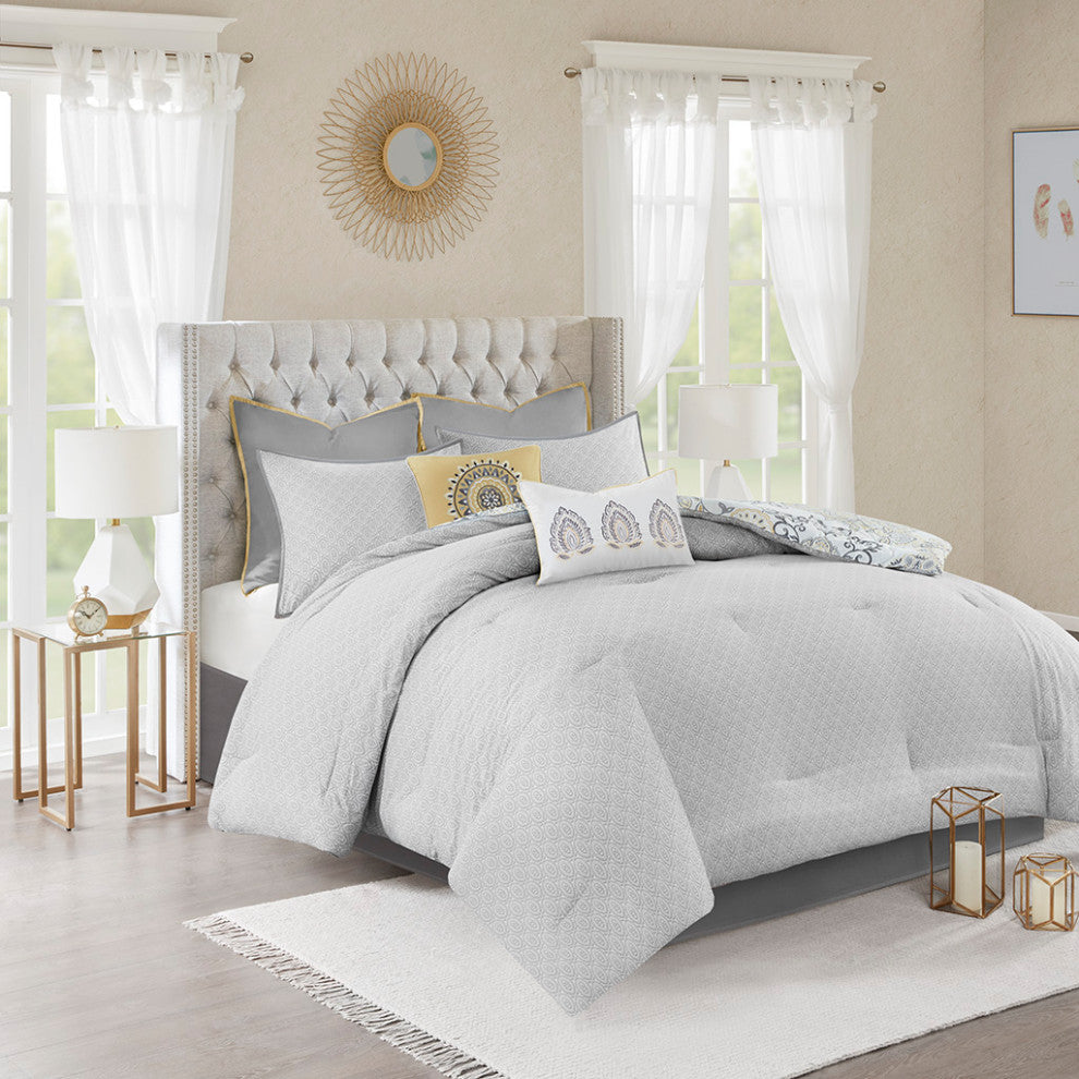 Madison Park Isla 8 Piece Cotton Floral Printed Reversible Comforter Set