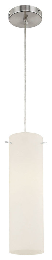 1-Light Pendant, Satin Nickel and White Glass