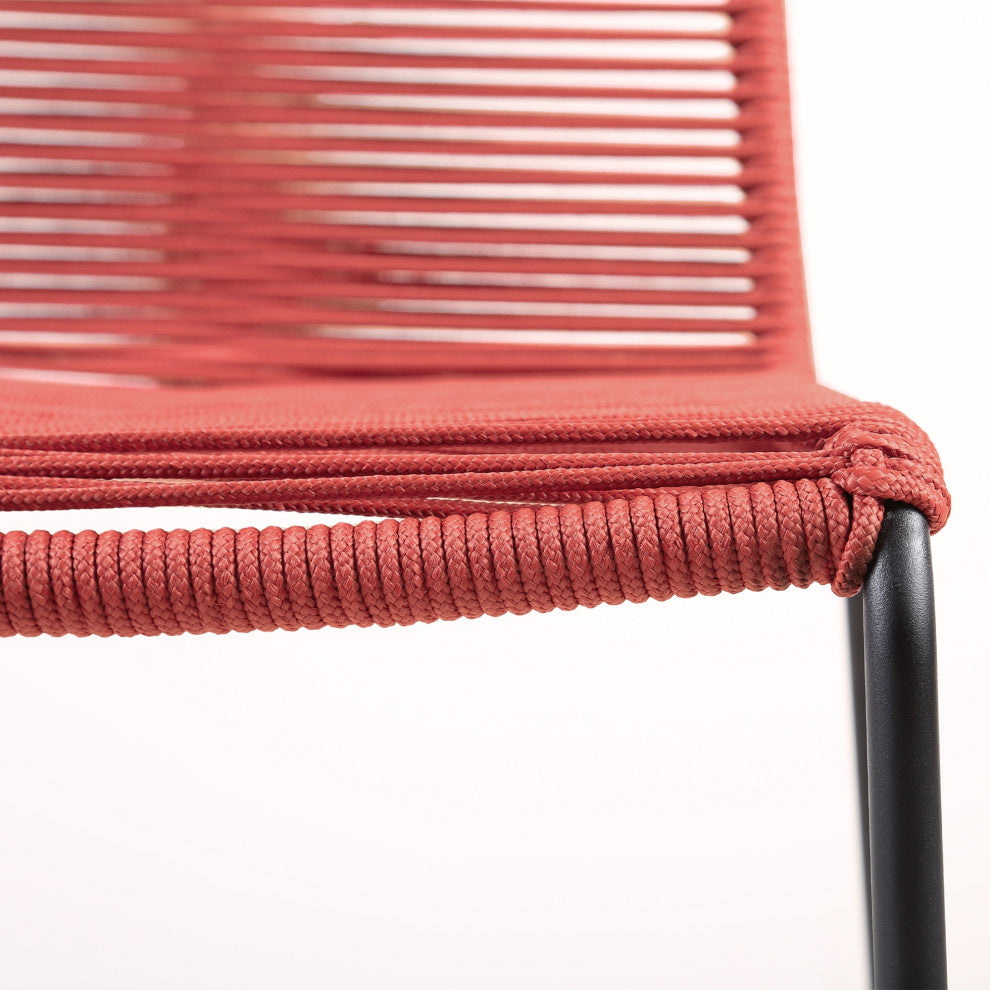 Shasta 26" Outdoor Metal and Brick Red Rope Stackable Counter Stool, Set of 2