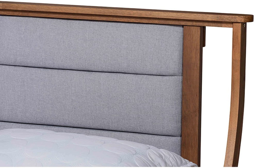 Contemporary Light Grey Fabric Upholstered Wood Full Size Platform Bed