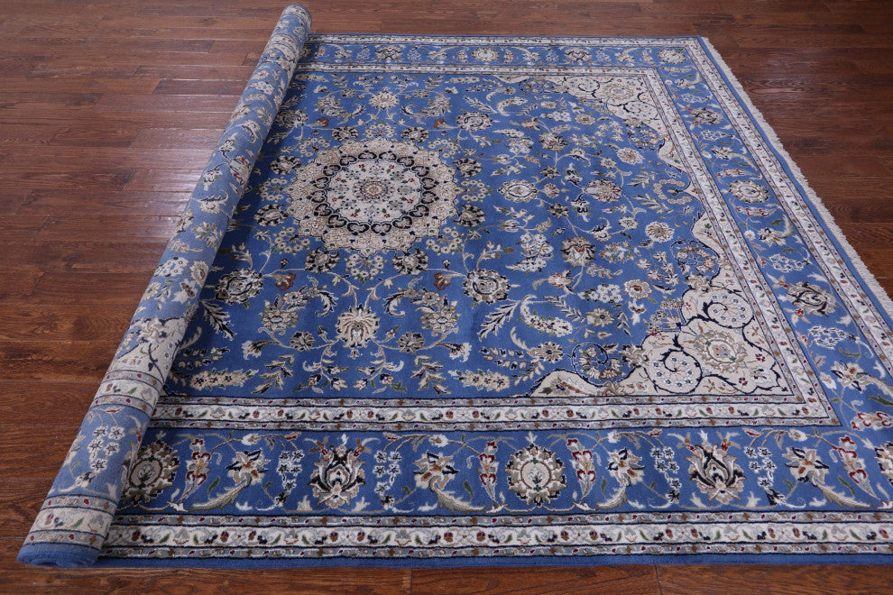 Persian Nain Hand-Knotted Wool & Silk Rug 7' 11" X 10' 2" - Q13126