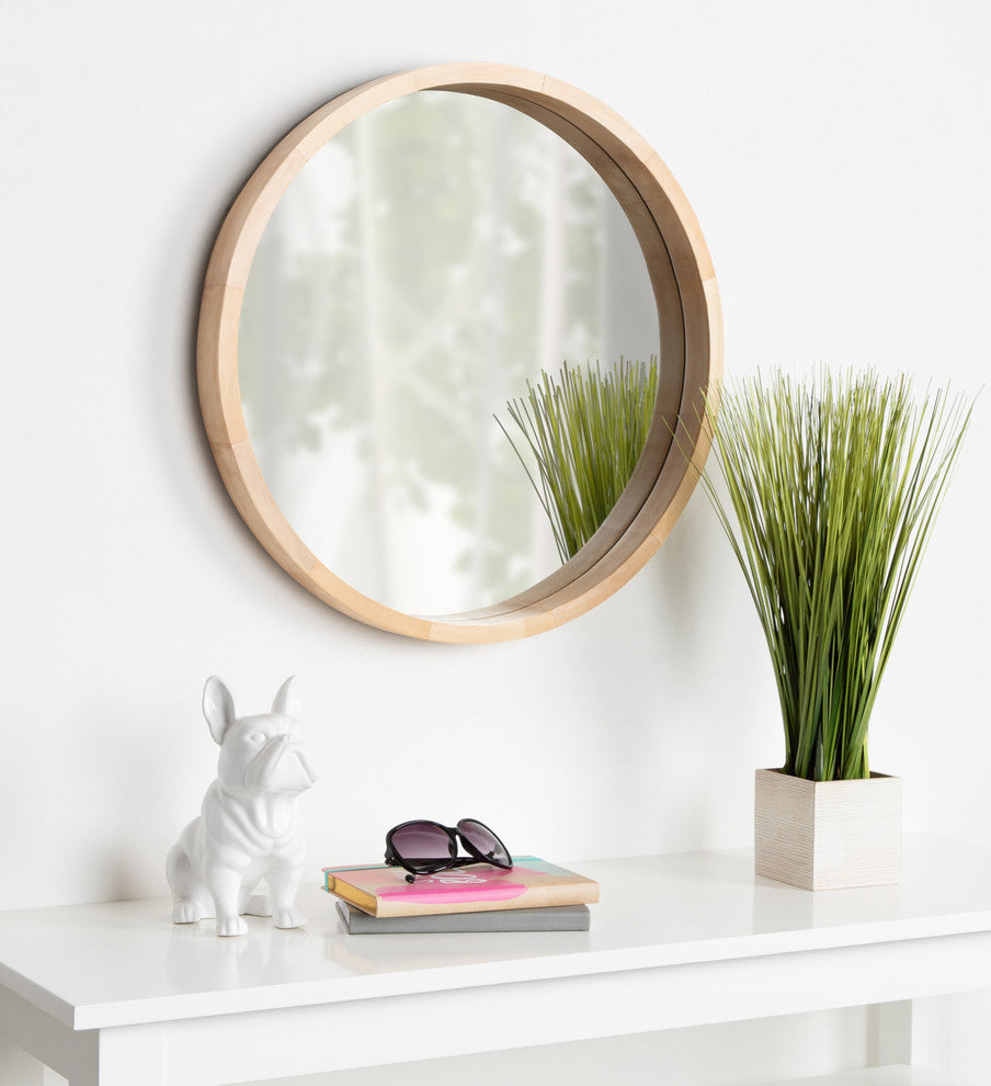 Hutton Round Decorative Wood Framed Wall Mirror, Natural, 22 Diameter