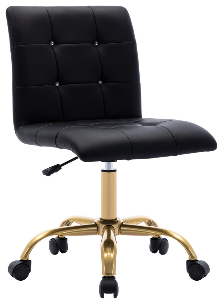 Rhinestone Square Tufted Desk Chair, Black-Pu