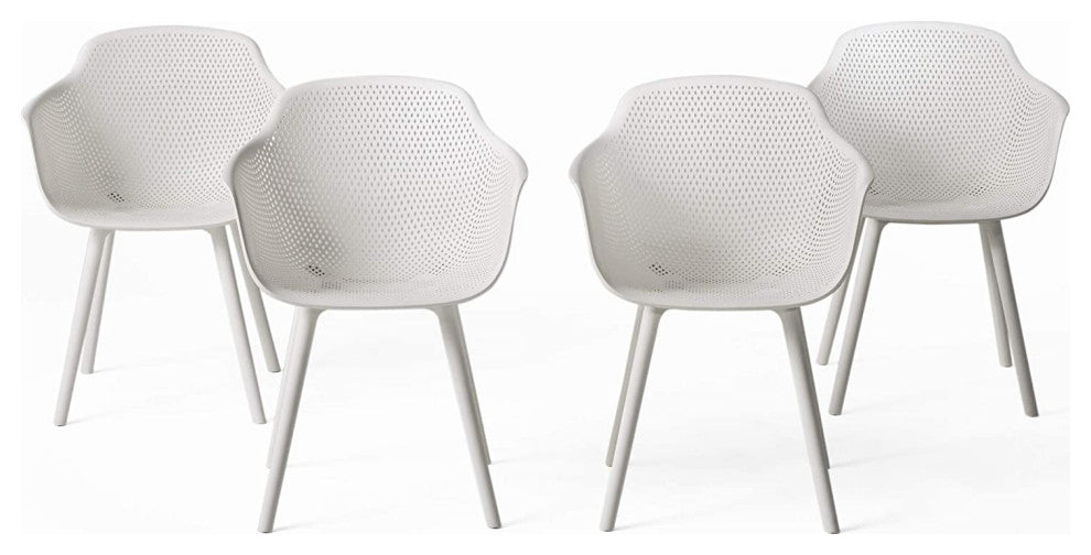 Set of 4 Dining Chair, Modern Minimalist Design With Mesh Plastic Seat, White