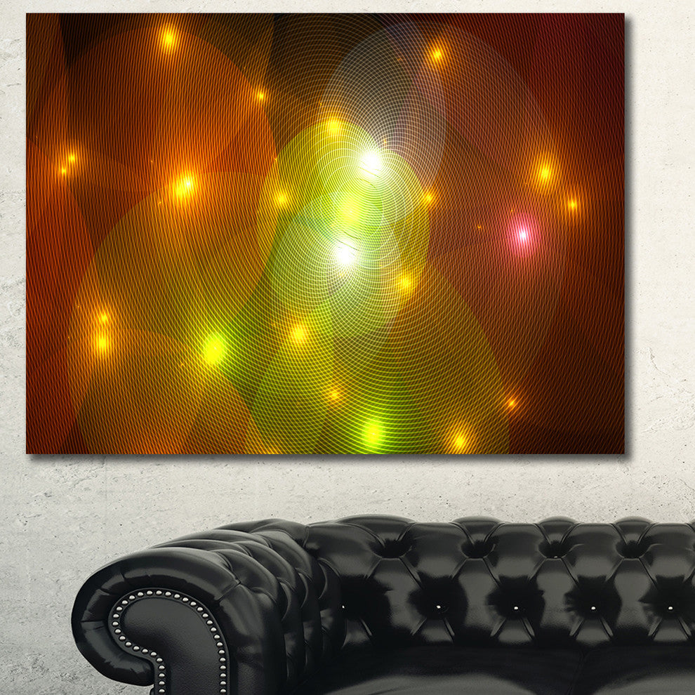 Golden Fractal Lights in Fog, Abstract Wall Art Canvas, 40x30