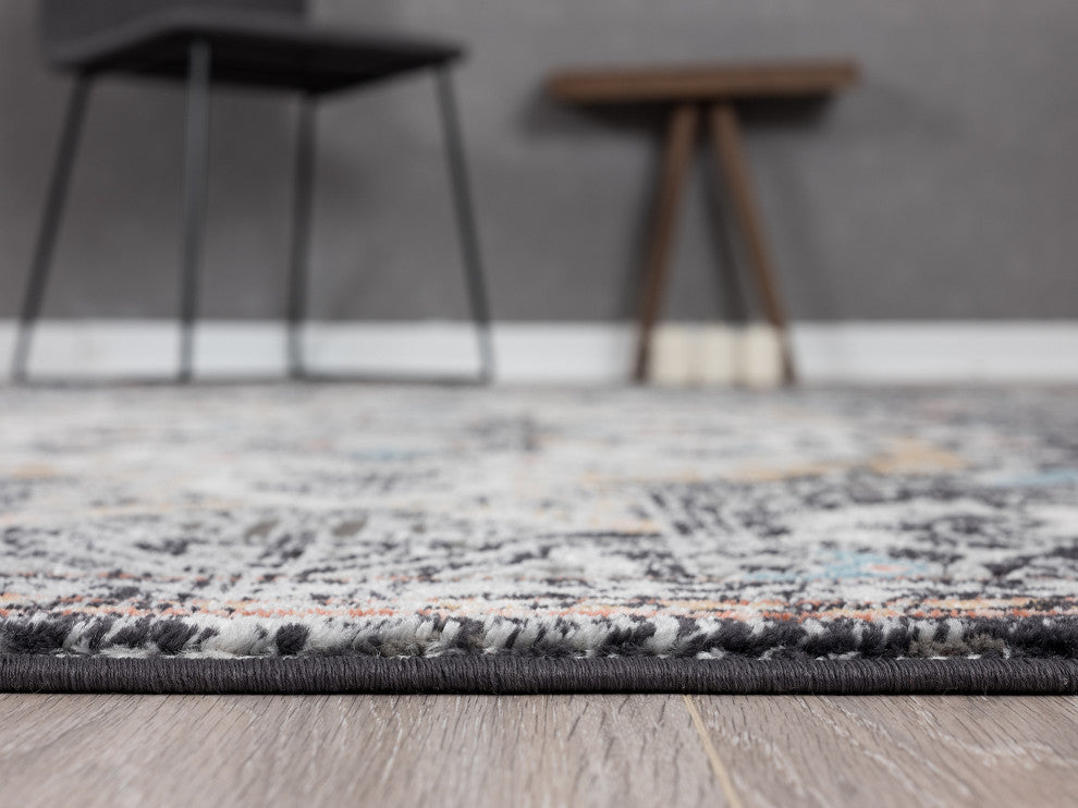 Abani Azure Collection AZR150A Black Faded Medallion Persian Area Rug