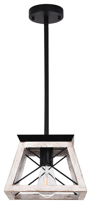 Rustic 1-Light Single Rectangle Pendant Light, White