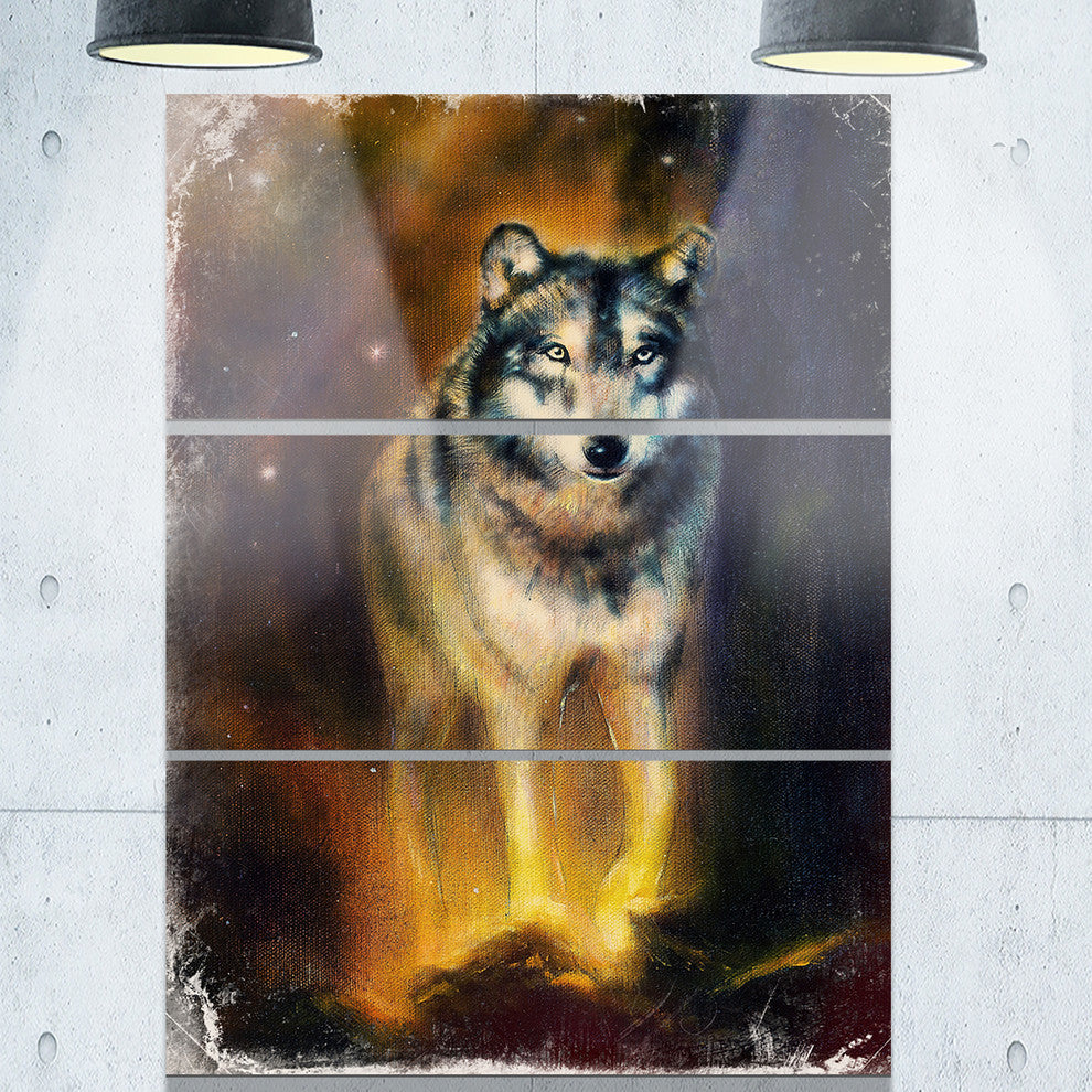 "Calm Wolf Illustration" Glossy Metal Wall Art, 3 Panels, 28"x36"