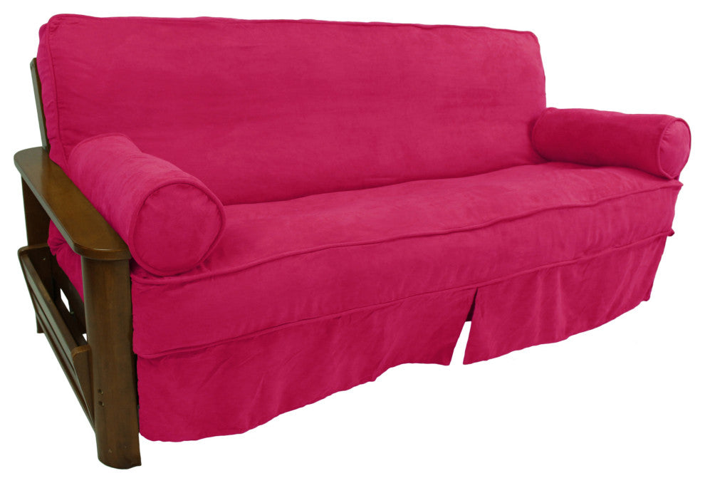 Solid Microsuede Full Futon Slipcover Set, Bery Berry