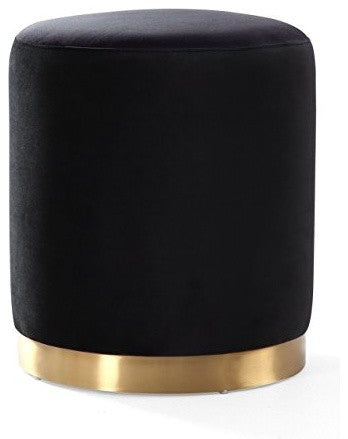 Opal Black Velvet Ottoman -Gold Base - Black