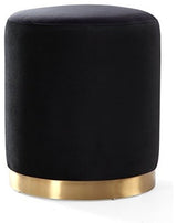 Opal Black Velvet Ottoman -Gold Base - Black