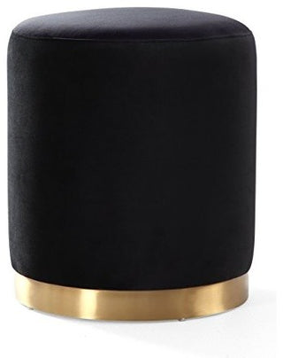 Opal Black Velvet Ottoman -Gold Base - Black