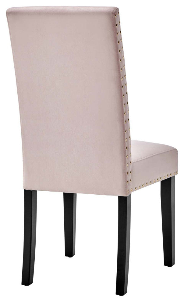 Side Dining Chair, Set of 2, Velvet, Wood, Pink, Modern, Cafe Bistro Restaurant