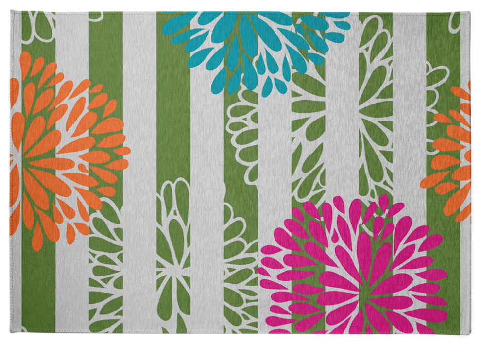 Flower Bursts Spring Chenille Rug, Green, 5'x7'