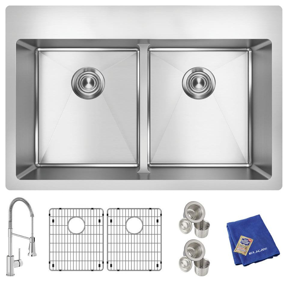 Elkay Crosstown 18 Gauge Stainless Steel Sink Kit with Faucet