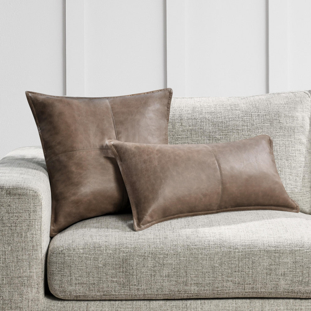 Cheyenne 100% Leather 14"x26" Throw Pillow by Kosas Home, Taupe