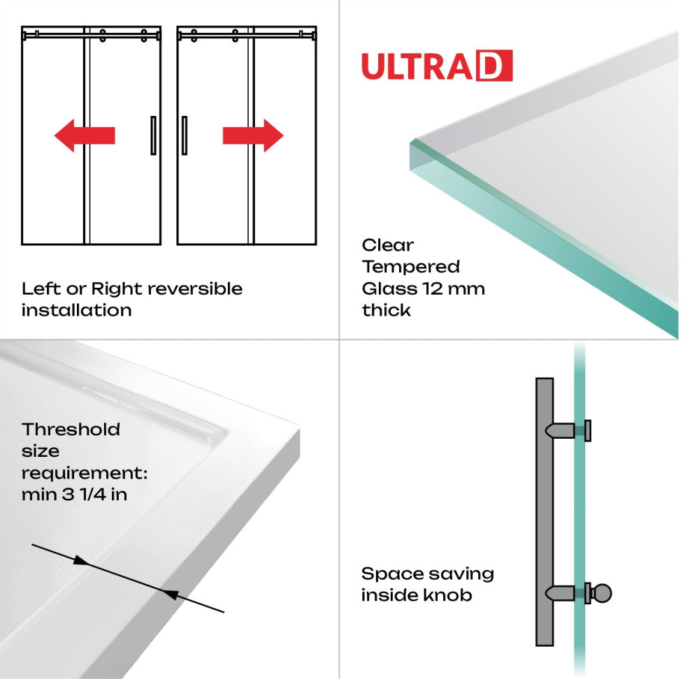 Shower Enclosures With 2 Panels, Frameless, 12mm Clear Tempered Glass, ULTRA-D, Chrome, 68-72"x79"x34.5"