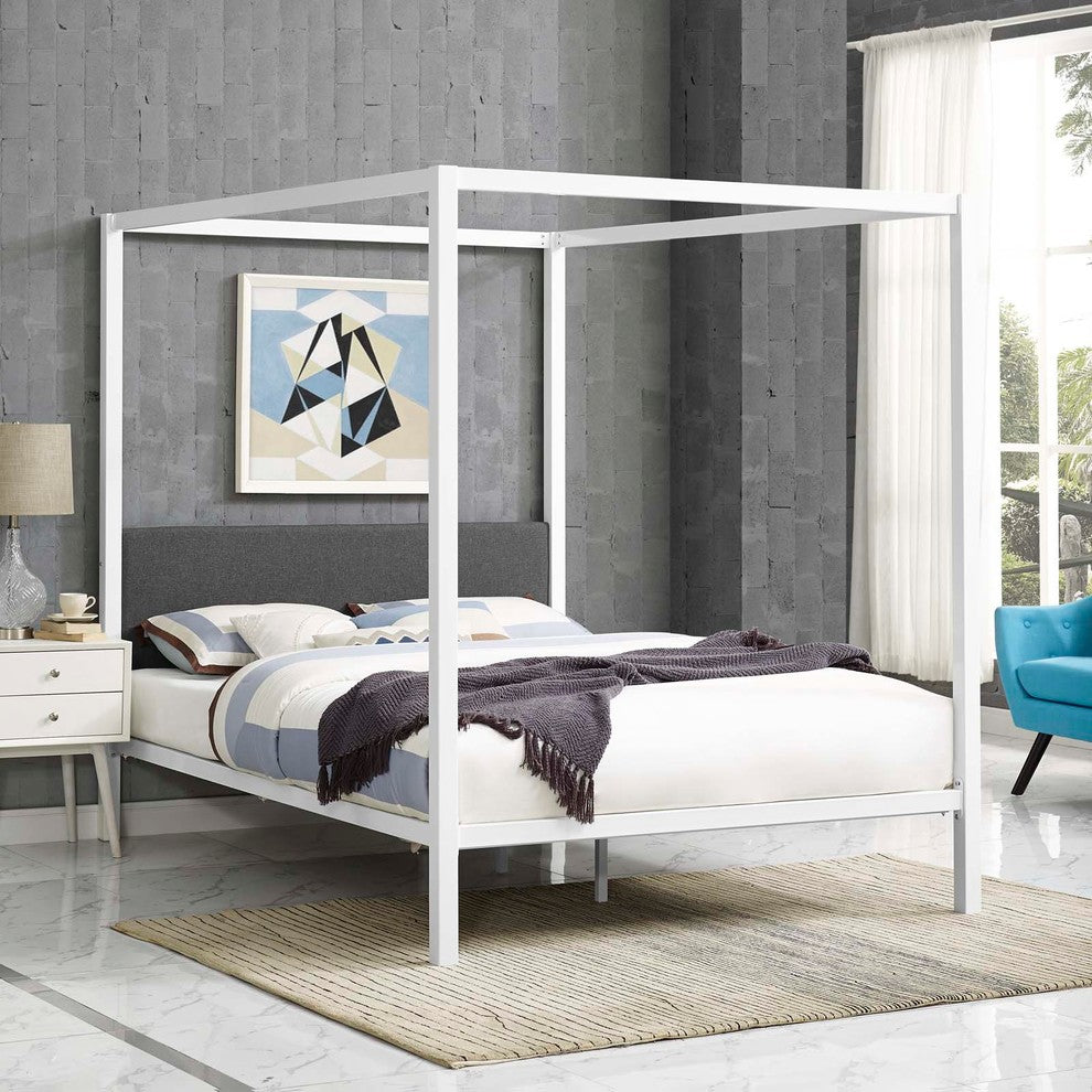 Modway Raina Queen Canopy Bed Frame, White Gray
