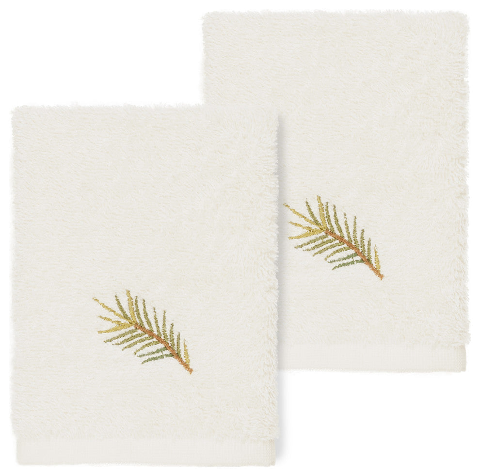 Linum Home Turkish Cotton Pierre 2-Piece Embellished Washcloth Set, Cream